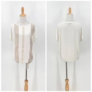 FABIANA FILIPPI Top Womens Small Cream Striped Linen Silk Drawstring Hem Luxury